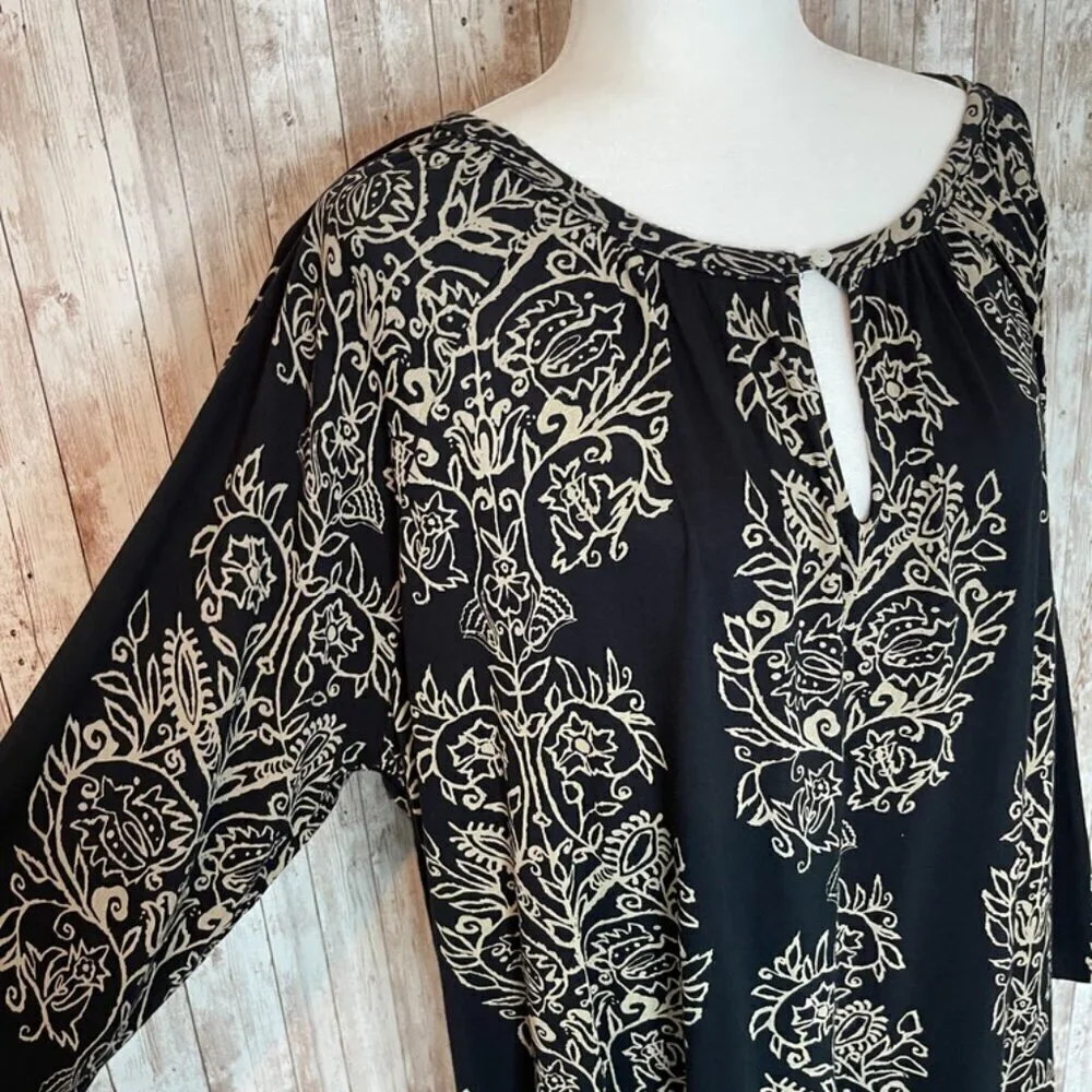 Lucky Brand Black & Tan 3/4 Sleeve Boho Blouse size 3X - Picture 2 of 5
